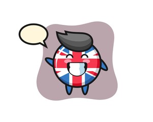 United kingdom flag badge cartoon character doing wave hand gesture