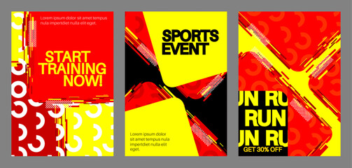 Sport poster. Banner template for fitness, sport action, training, workout, gym. Design with dynamic shapes. Social media post for invitation, awards or championship. © Robert