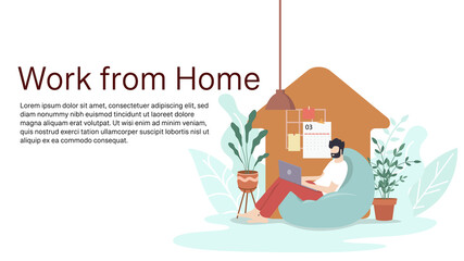 An university student study from home through online laptop computer in minimal vector design. Work from home-online video conference study due to the covid19 outbreak