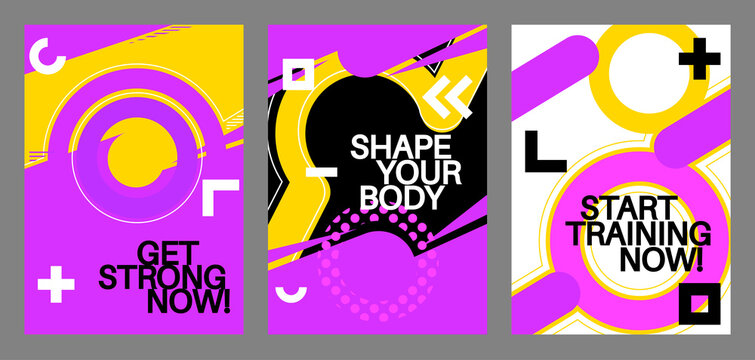 Sport poster. Banner template for fitness, sport action, training, workout, gym. Design with dynamic shapes. Social media post for invitation, awards or championship.