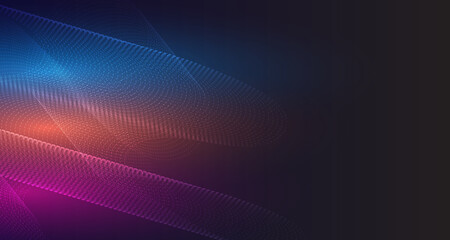 The dotted line pattern flows along the curve. Technology On blue and black background.