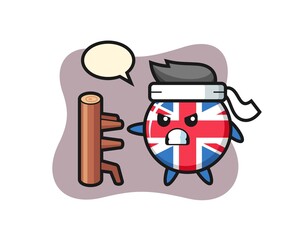 United kingdom flag badge cartoon illustration as a karate fighter