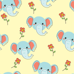 Seamless pattern with cute cartoon elephant for fabric print, textile, gift wrapping paper. colorful vector for kids, flat style