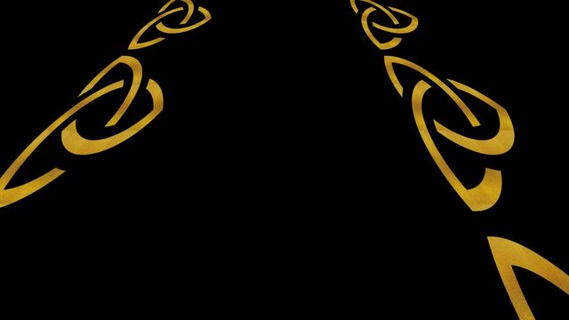Art Deco gold pattern on a black background, which tilts up and moves down, composed of geometric shapes typical of the style, in 4K and 16:9 video format.