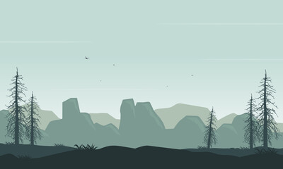Fantastic Mountain views under clear skies. Vector illustration