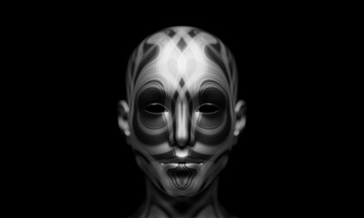 Concept of mistic mask or face. 3d illustration