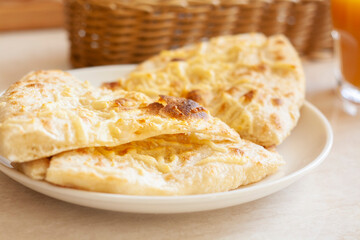 Focaccia tortillas on the table in the restaurant
