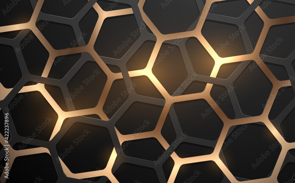 Canvas Prints black and gold hexagonal background