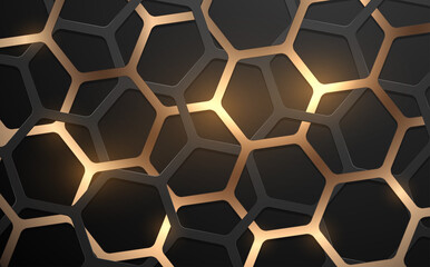 Black and gold hexagonal background