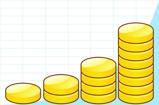 Stacked gold coin picture In the form of an uptrend chart Concept of money