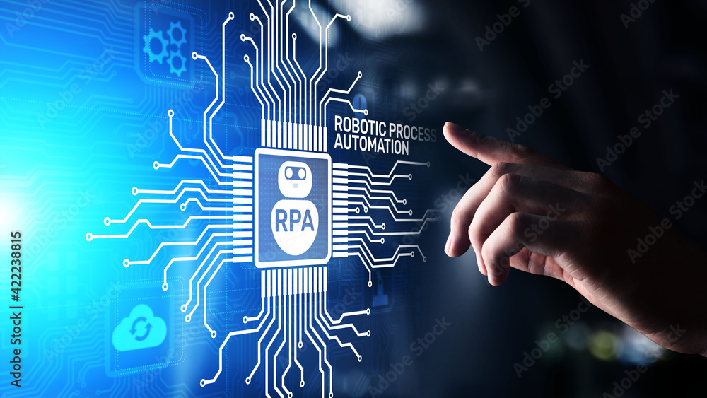 Poster rpa robotic process automation innovation technology concept on virtual screen