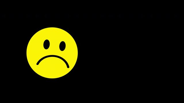 Yellow unhappy smile face with negative emotion on black Alpha channel transparent background. Yellow sad smile icon on dark background