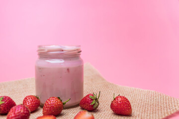 Strawberry Yogurt, Healthy food and drink concept.