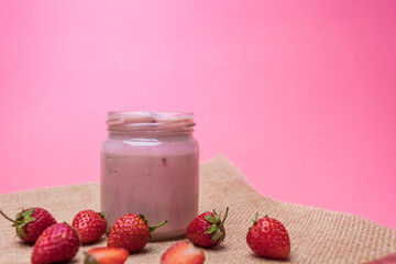 Strawberry Yogurt, Healthy food and drink concept.