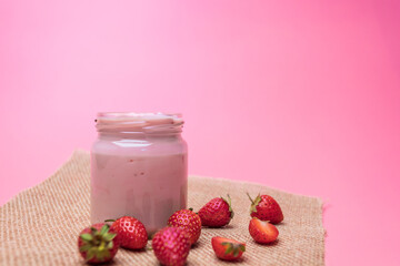 Strawberry Yogurt, Healthy food and drink concept.