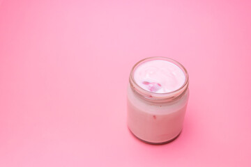 Strawberry Yogurt, Healthy food and drink concept.