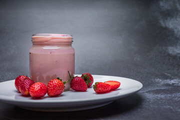 Strawberry Yogurt, Healthy food and drink concept.