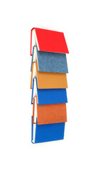 Stack of books in colour covers with white sheets isolated on a white background