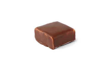 Chocolate candy bird's milk with milk souffle isolated on white background.