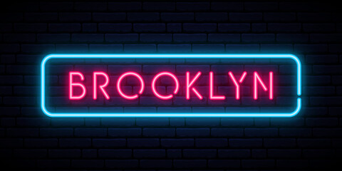 Brooklyn neon sign. Bright light signboard. Vector banner.