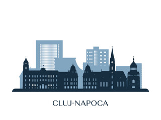Cluj-Napoca skyline, monochrome silhouette. Vector illustration.