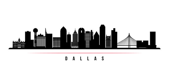 Dallas skyline horizontal banner. Black and white silhouette of Dallas, Texas. Vector template for your design.