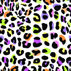 Vector illustration of a leopard print on a white background with colored spots.