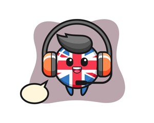 Cartoon mascot of united kingdom flag badge as a customer service