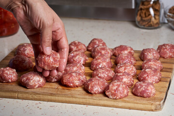 Uncooked pork meatballs