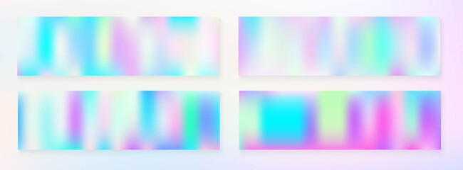 Fototapeta premium Holograph Dreamy Banner. Rainbow Overlay Hologram Cover. Pearlescent