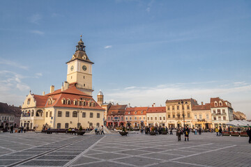 Fototapeta na wymiar Council Square, the main square of Brasov, Transylvania landmark, Romania