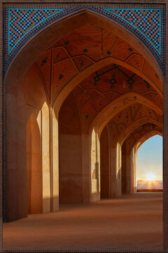 Fragment Of The Ancient Architecture Of Iran On The Background Of The Sunset.