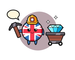 Character illustration of united kingdom flag badge as a miner