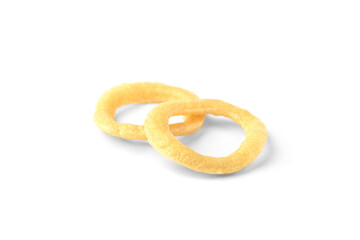 Two onion rings isolated on white background.