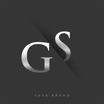 initial logo letter GS for company name, silver color and slash design in black background. vector logotype for business and company identity.
