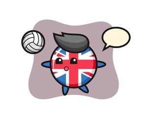 Character cartoon of united kingdom flag badge is playing volleyball