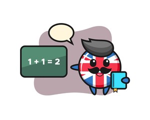 Illustration of united kingdom flag badge character as a teacher