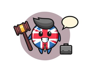 Illustration of united kingdom flag badge mascot as a lawyer