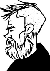 vector illustration of young handsome bearded man in profile. sketch portrait