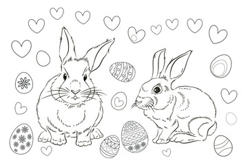 Obraz premium Easter. Linear rabbit image. Vector image, isolated. Coloring for children.