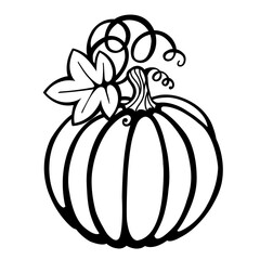 Black pumpkin silhouette vector illustration. Thanksgiving card. Pumpkin silhouette isolated on white background.