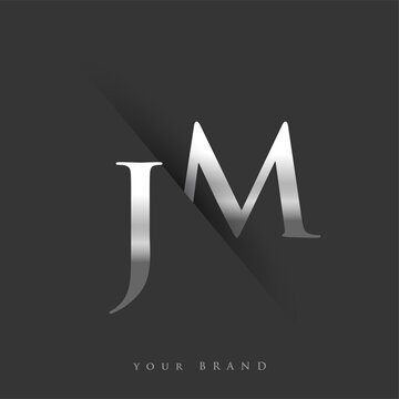 initial logo letter JM for company name, silver color and slash design in black background. vector logotype for business and company identity.