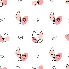 Seamless pattern cat doodles cute minimal