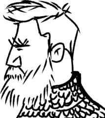 vector illustration of brutal bearded man in profile. caricature