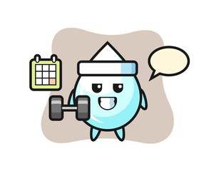 milk drop mascot cartoon doing fitness with dumbbell