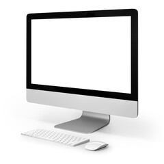 Computer monitor, keyboard and mouse isolated on a white background - obrazy, fototapety, plakaty