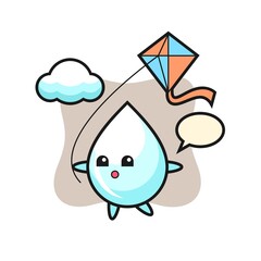milk drop mascot illustration is playing kite
