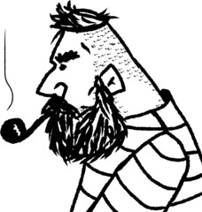 vector illustration of bearded seaman in profile with smoking pipe