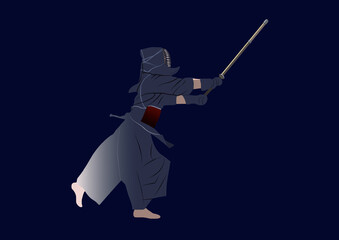 竹刀を振る剣道イラスト
