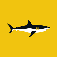 Shark icon. Big white shark. Sea dangerous predator. Angry animal. Vector illustration flat design. Isolated on white background.